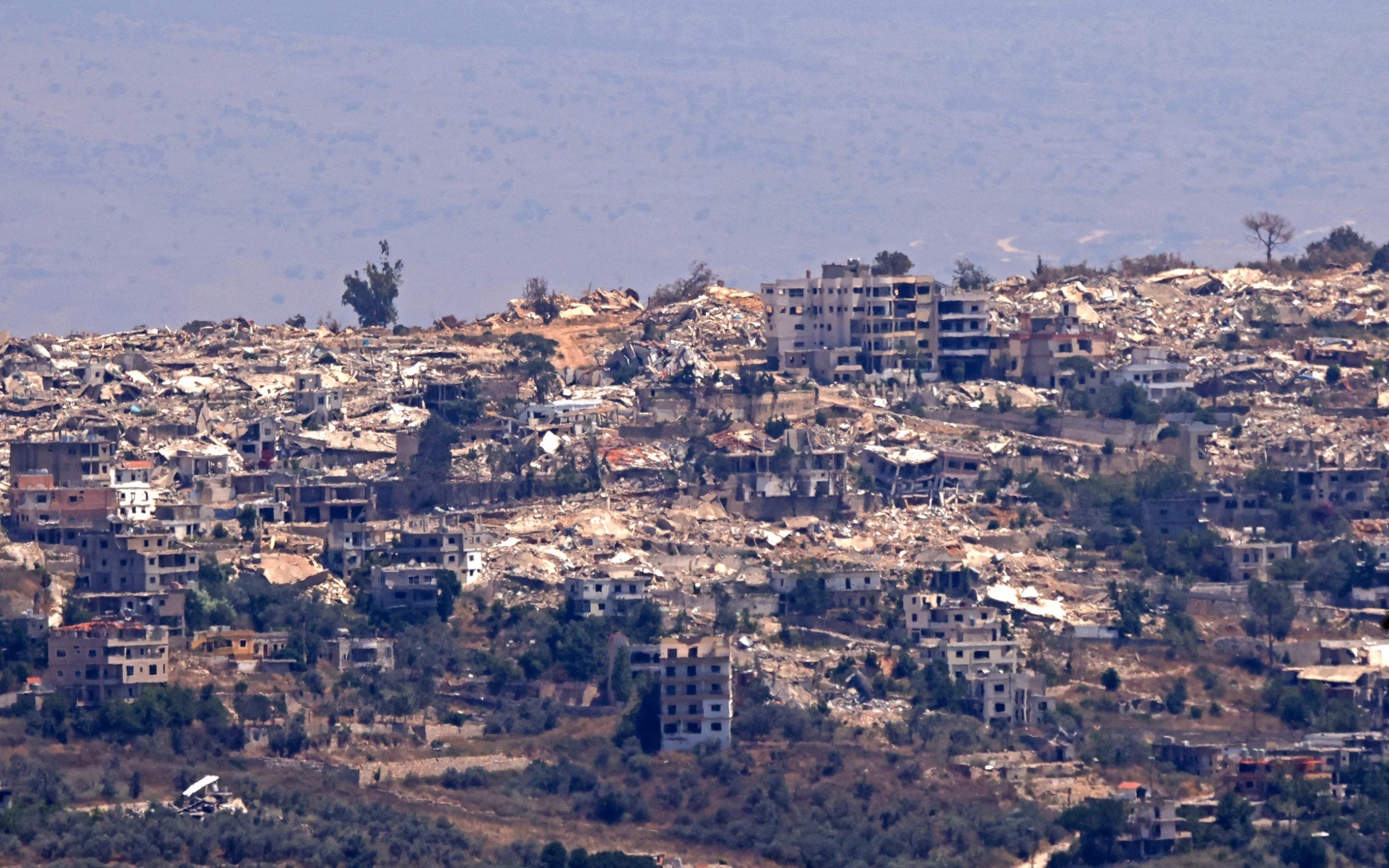 Destroyed houses in Lebanon's border village of Khiam