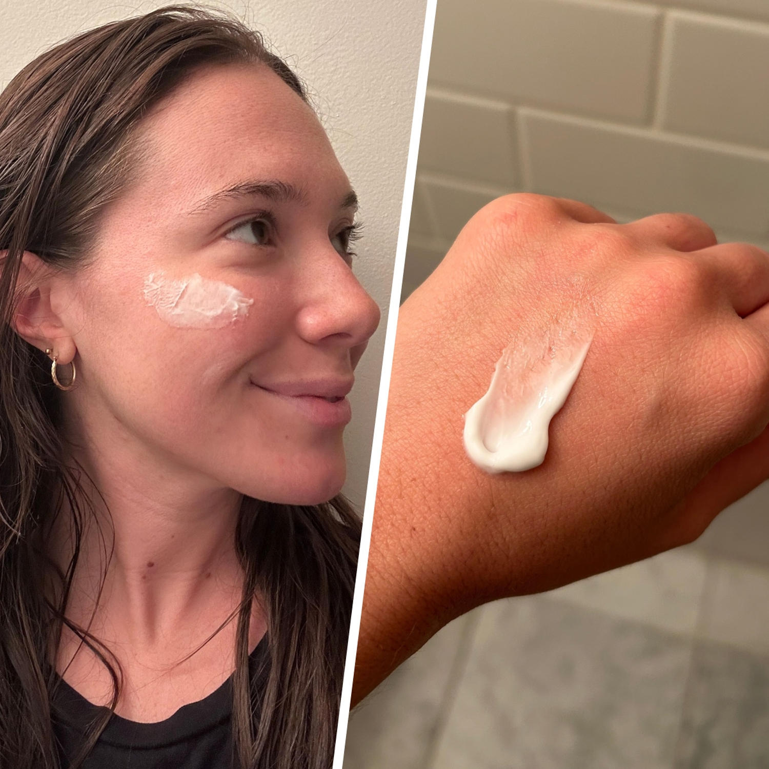 Cassidy McKenna show a closer look of the Versed Daily Recovery Rich Barrier Cream's texture. (Courtesy of Cassidy McKenna)