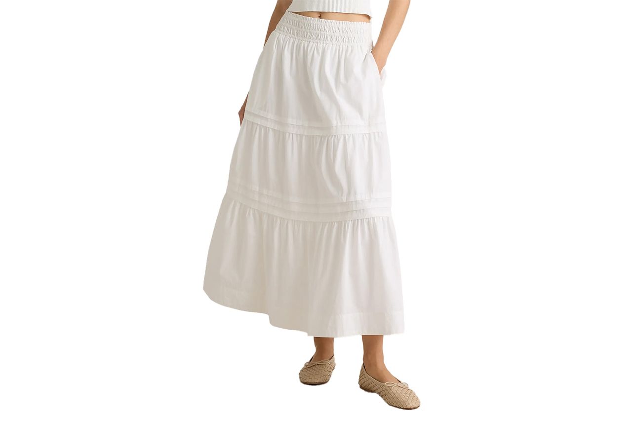 100% Organic Cotton Poplin Tiered Maxi Skirt