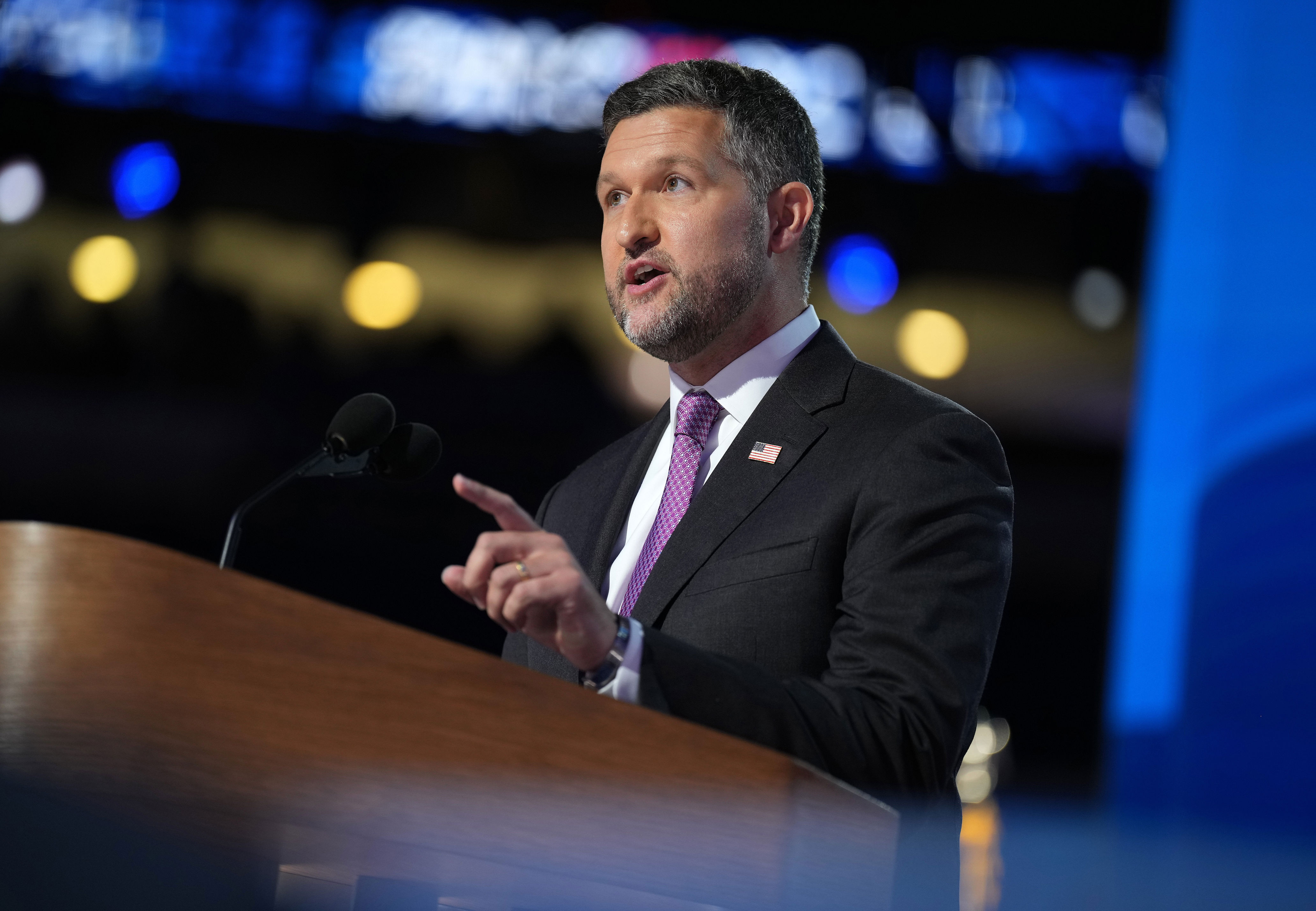 CHICAGO, ILLINOIS - AUGUST 22: U.S. Rep. Pat Ryan (D-NY) speaks on stage during the final day of the Democratic National Convention at the United Center on August 22, 2024 in Chicago, Illinois. Delegates, politicians, and Democratic Party supporters are gathering in Chicago, as current Vice President Kamala Harris is named her party's presidential nominee. The DNC takes place from August 19-22. (Photo by Andrew Harnik/Getty Images) (Photo: Andrew Harnik via Getty Images)