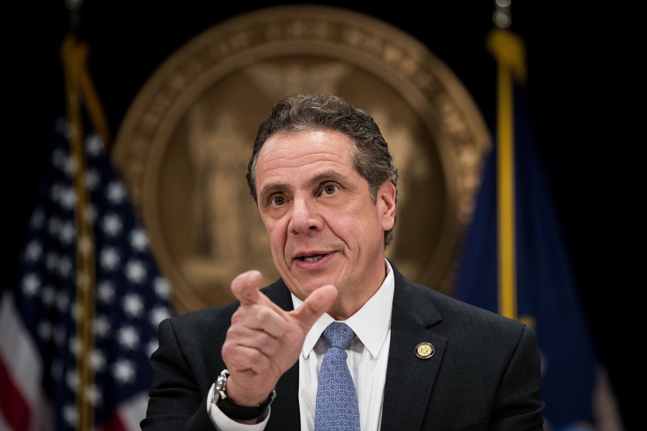 New York Governor Andrew Cuomo speaks press