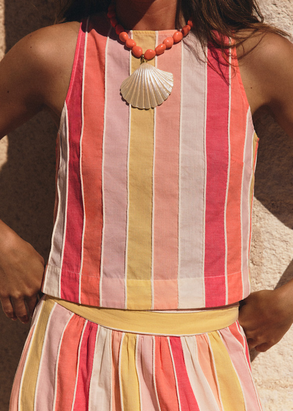 Evelina Blouse - Red, Yellow and Ecru Stripes - Organic Cotton - Organic Textile - Sézane