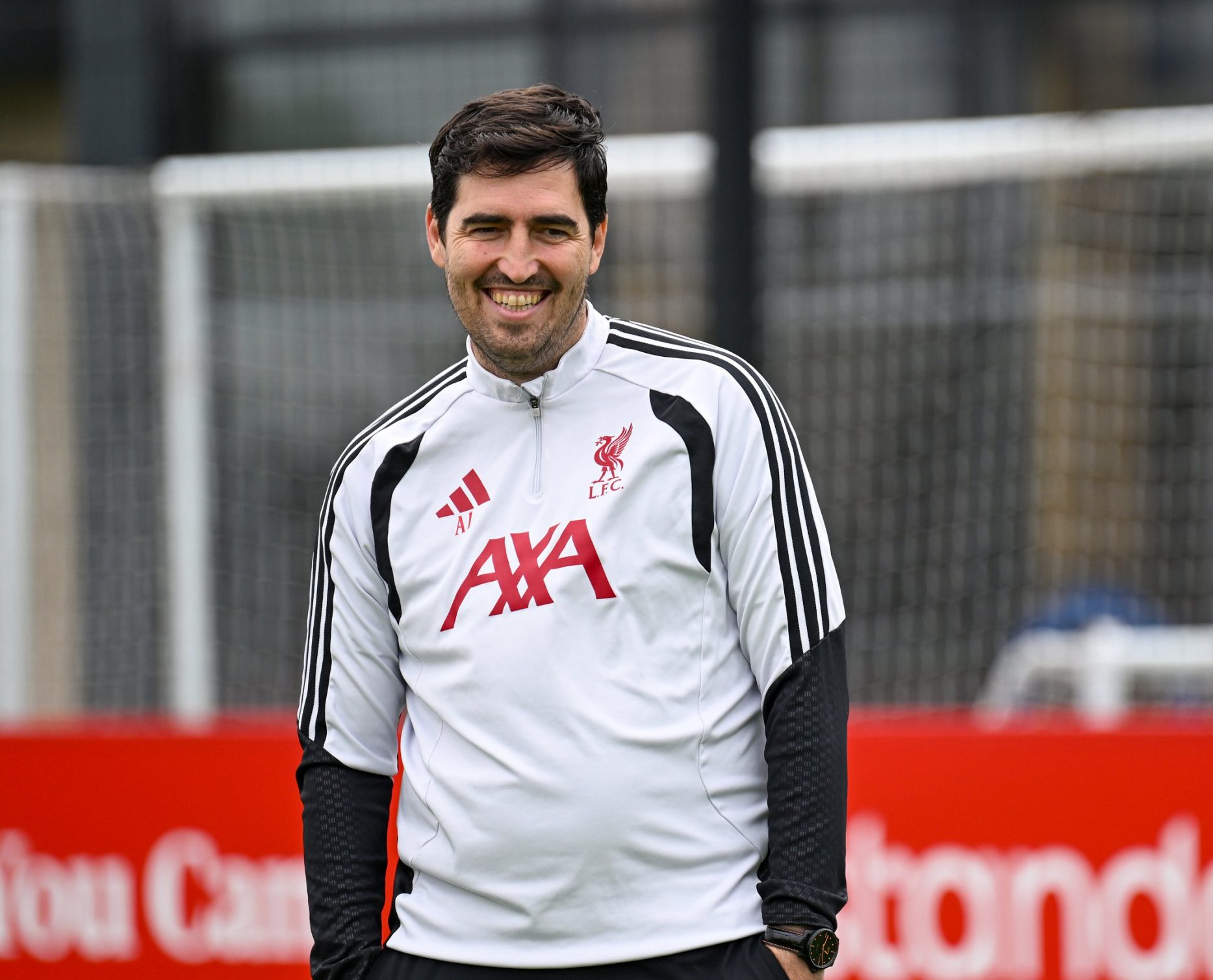KIRKBY, ENGLAND - JULY 07: (THE SUN OUT, THE SUN ON SUNDAY OUT) Andoni Iraola head coach of Liverpool during a training session at AXA Training Centre on July 07, 2026 in Kirkby, England. (Photo by Andrew Powell/Liverpool FC via Getty Images)