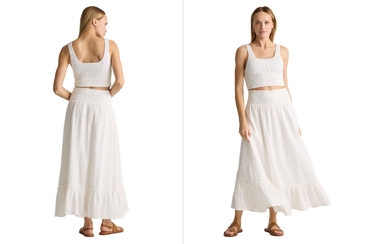 organic cotton gauze smocked maxi skirt