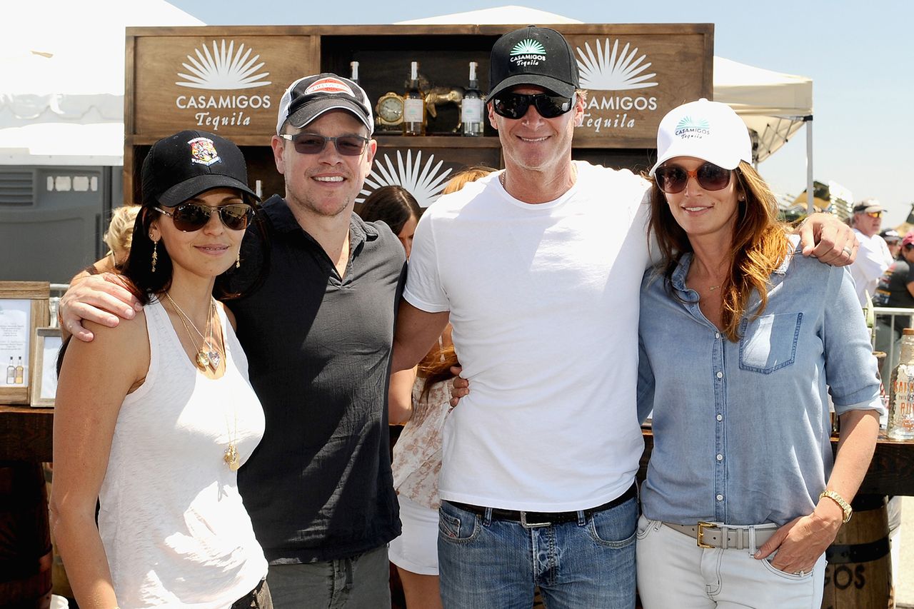 (L-R) Luciana Damon, actor Matt Damon, Rande Gerber and model/actress Cindy Crawford attend The Horsemen Flight Team Event Hosted By Dan Friedkin And Lauren Sanchez Whitesell, sponsored by Casamigos Tequila and Caliche Rum and sponsored by Casamigos Tequila and Caliche Rum on May 3, 2014 in Chino, California.