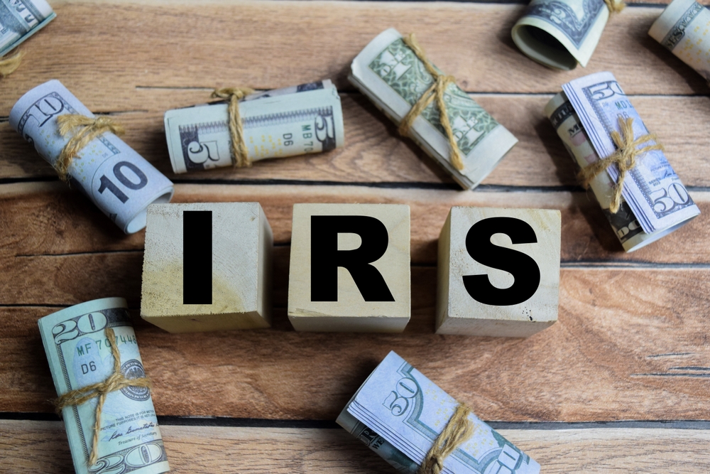 IRS written on wooden block