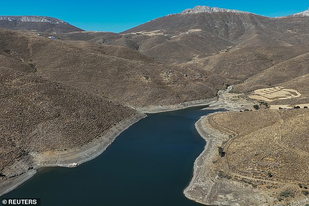 Pictured: The depleting water reservoir on popular island Astypalaia