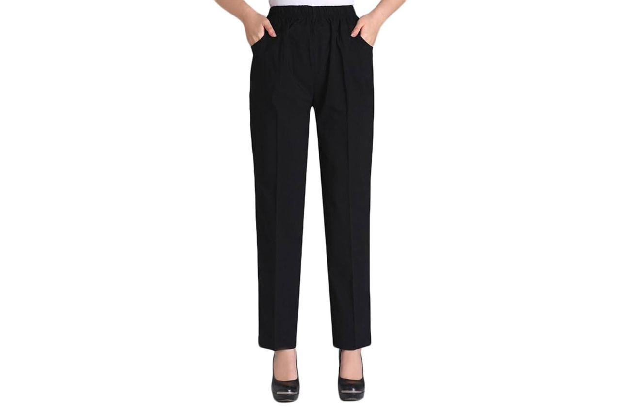 Soojun Womens Summer Elastic Waist Comfy Stretch Pull On Pants