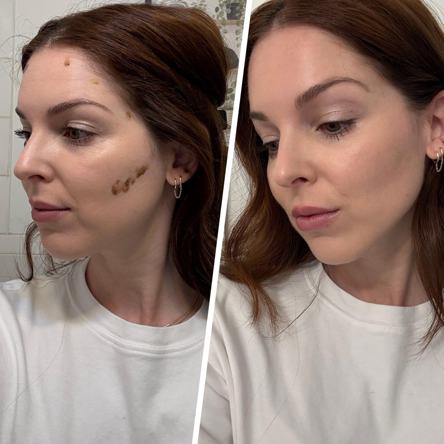 Summer Fridays Bronzing Drops before (left) and after (right) (Courtesy of Shannon Garlin)