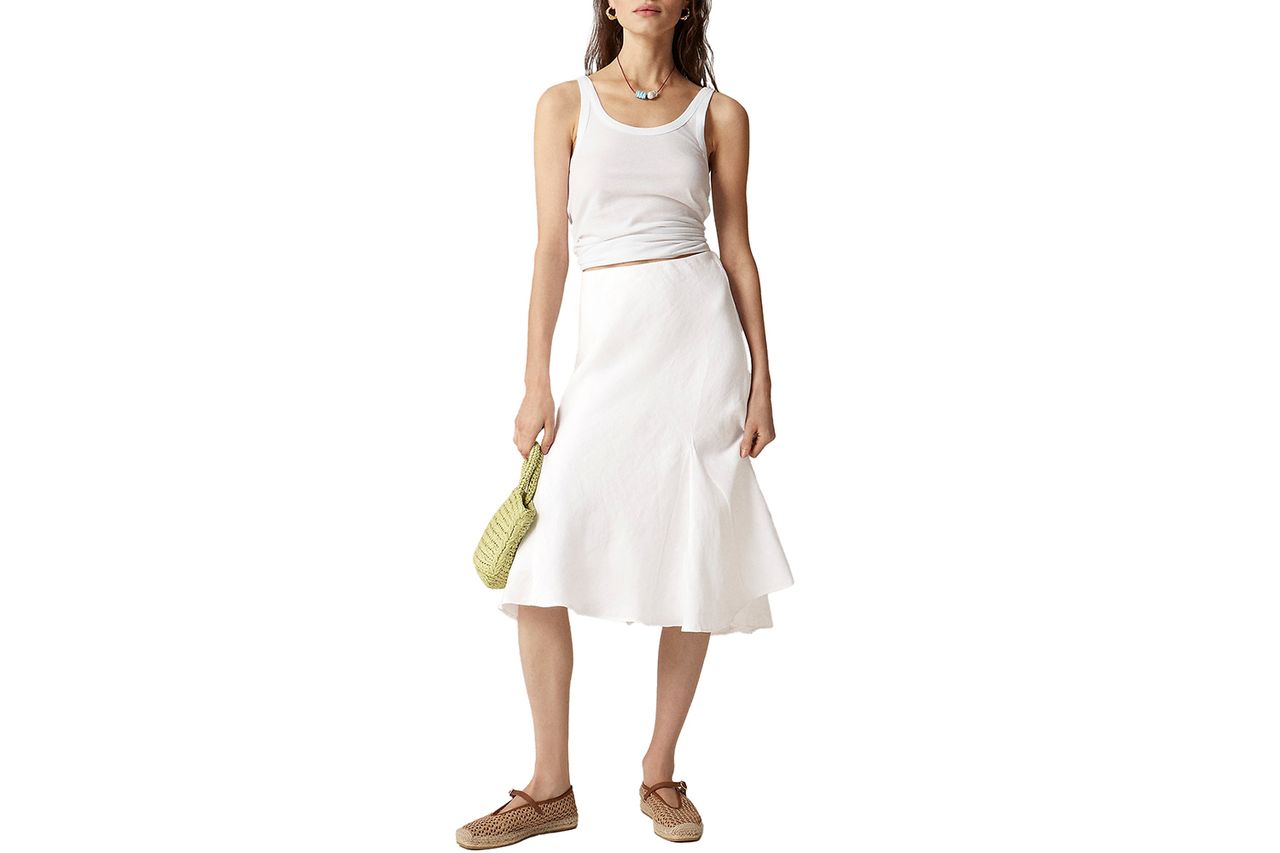 Gwyneth flounce-hem slip skirt in linen