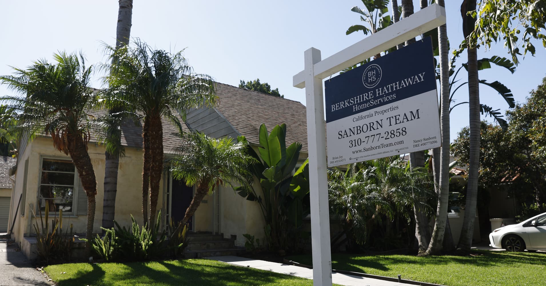 A for sale sign is posted in front of a home for sale on July 9, 2026 in Los Angeles, California.