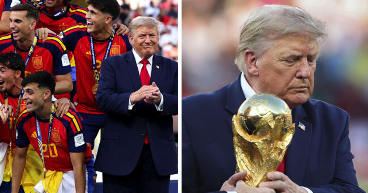 Lip reader reveals what FIFA president whispered to Trump as he refused to leave Spain’s World Cup photo