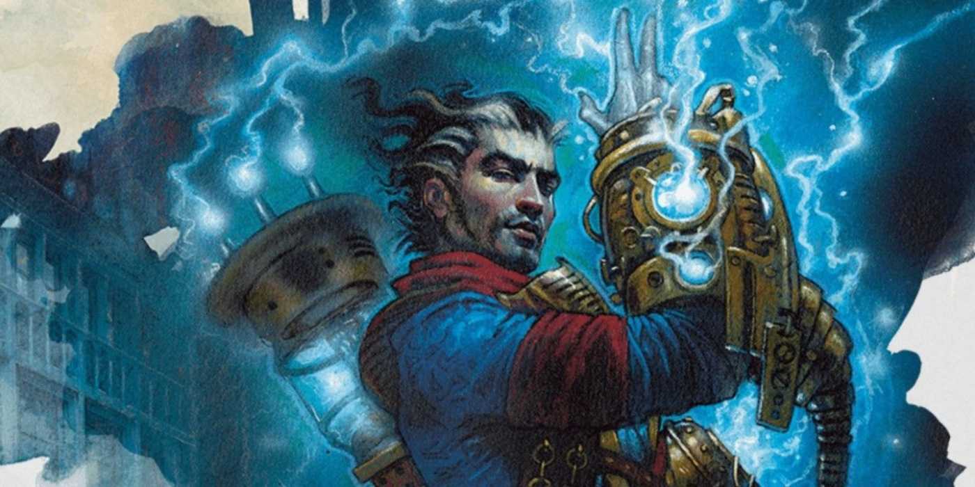 A Wizard powering up the Mizzium Apparatus in Dungeons and Dragons.