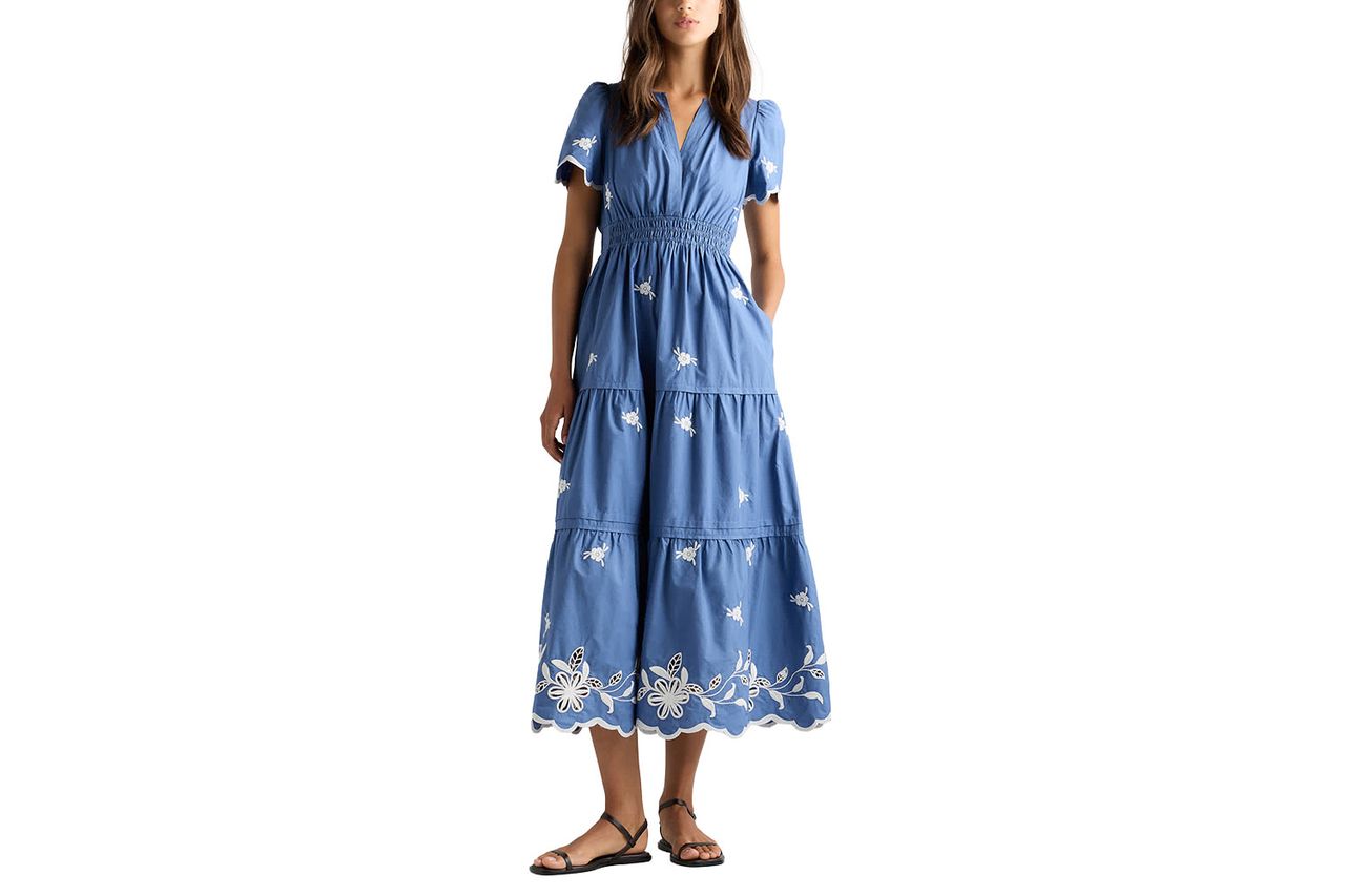 Quince 100% Organic Cotton Poplin Embroidered Tiered Maxi Dress