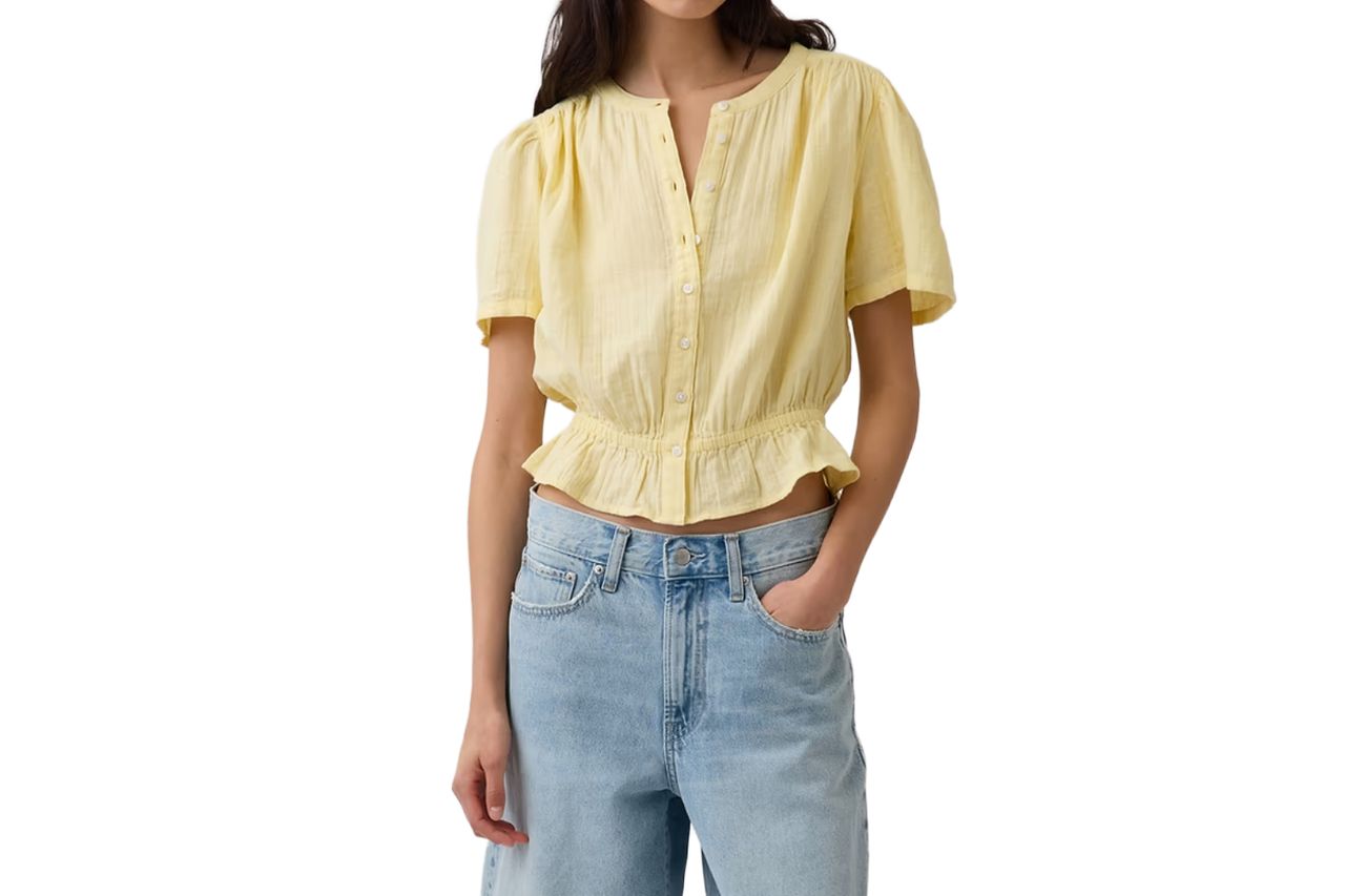 Cotton Gauze Crop Peplum Top