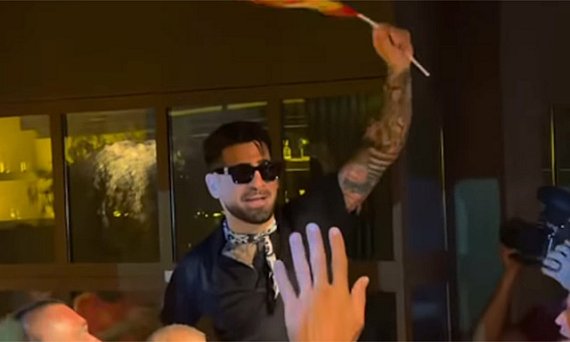Still rocking sunglasses, Ilia Topuria spotted celebrating Spain's World Cup win