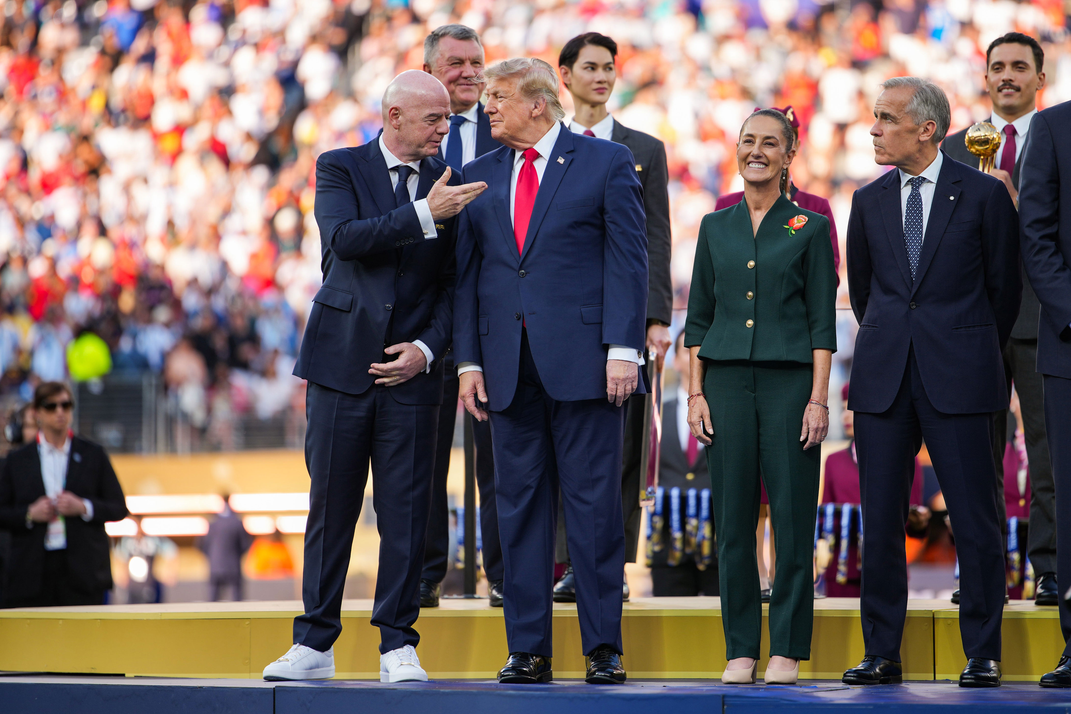 Trump spoke to Carney about the wildfires at Sunday’s FIFA World Cup Final in New Jersey, where the two men joined Mexican President Claudia Sheinbaum in representing the three host nations (Getty)