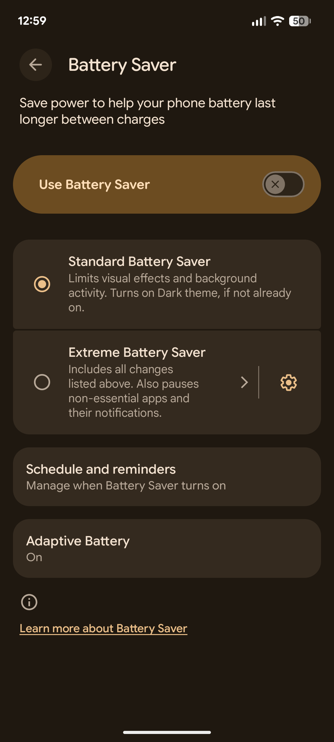 Battery Saver settings on Pixel.