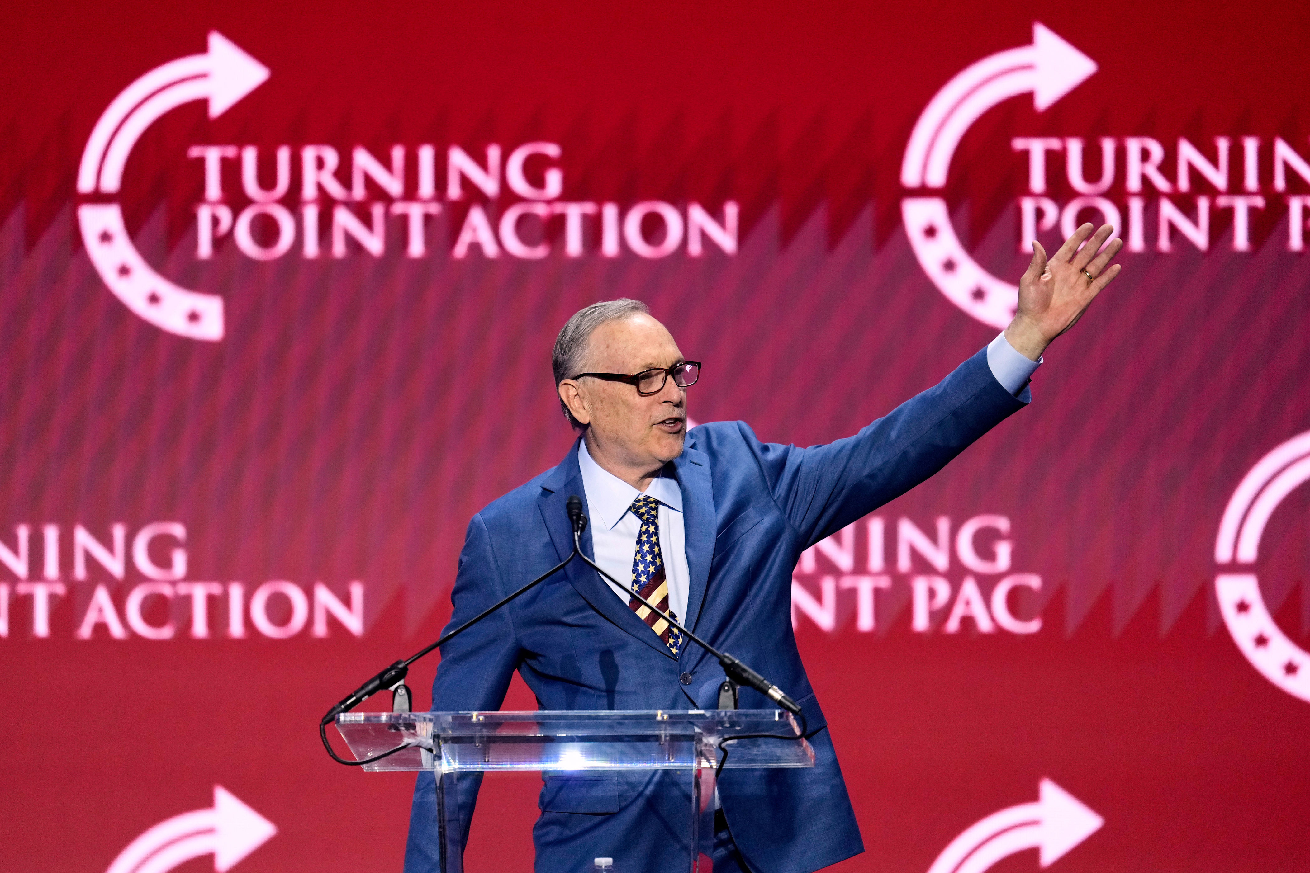 Rep. Andy Biggs speaks at a Turning Point USA event Friday, April 17, 2026, in Phoenix.
