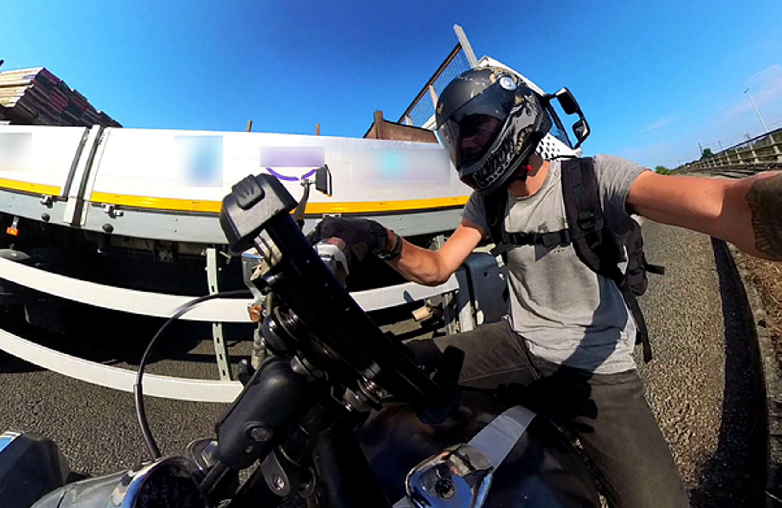 Motorcyclist’s terrifying near-miss with lorry driving head-on down wrong side of road