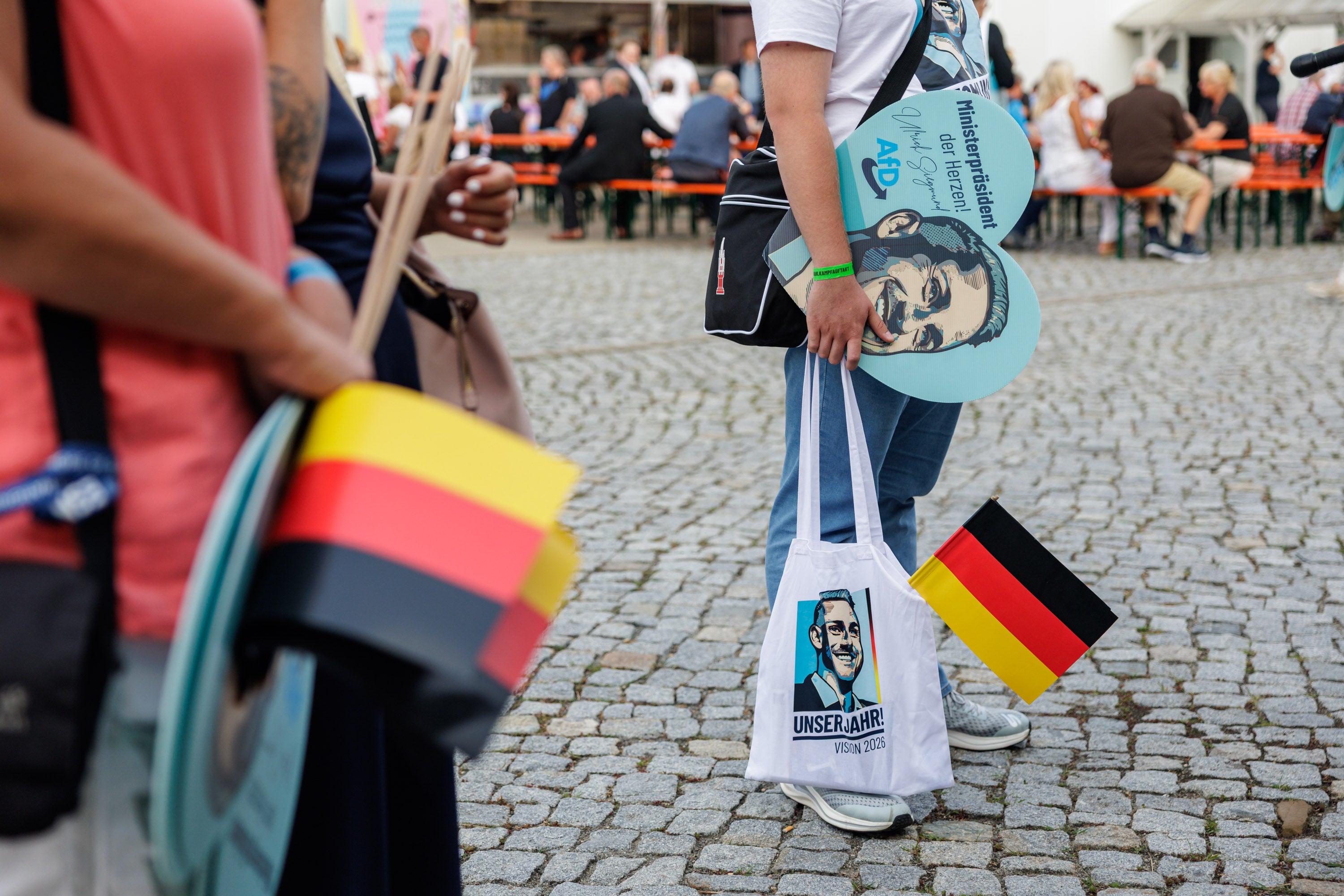 Supporters gather at the AfD election campaign launch event ahead of Saxony-Anhalt state elections on July 18, 2026 in Magdeburg, Germany (Getty)