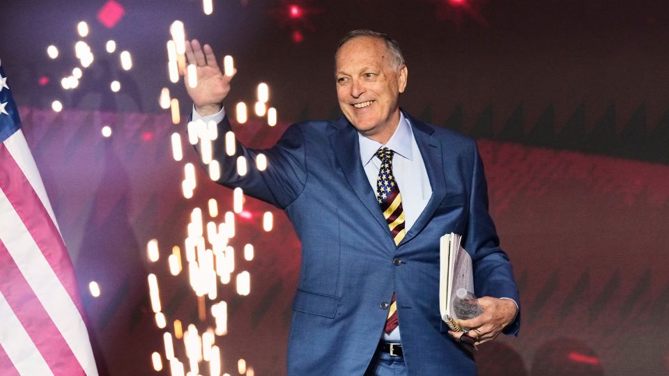 Rep. Andy Biggs speaks at a Turning Point USA event in Phoenix, Arizona, on April 17. - Ross D. Franklin/AP