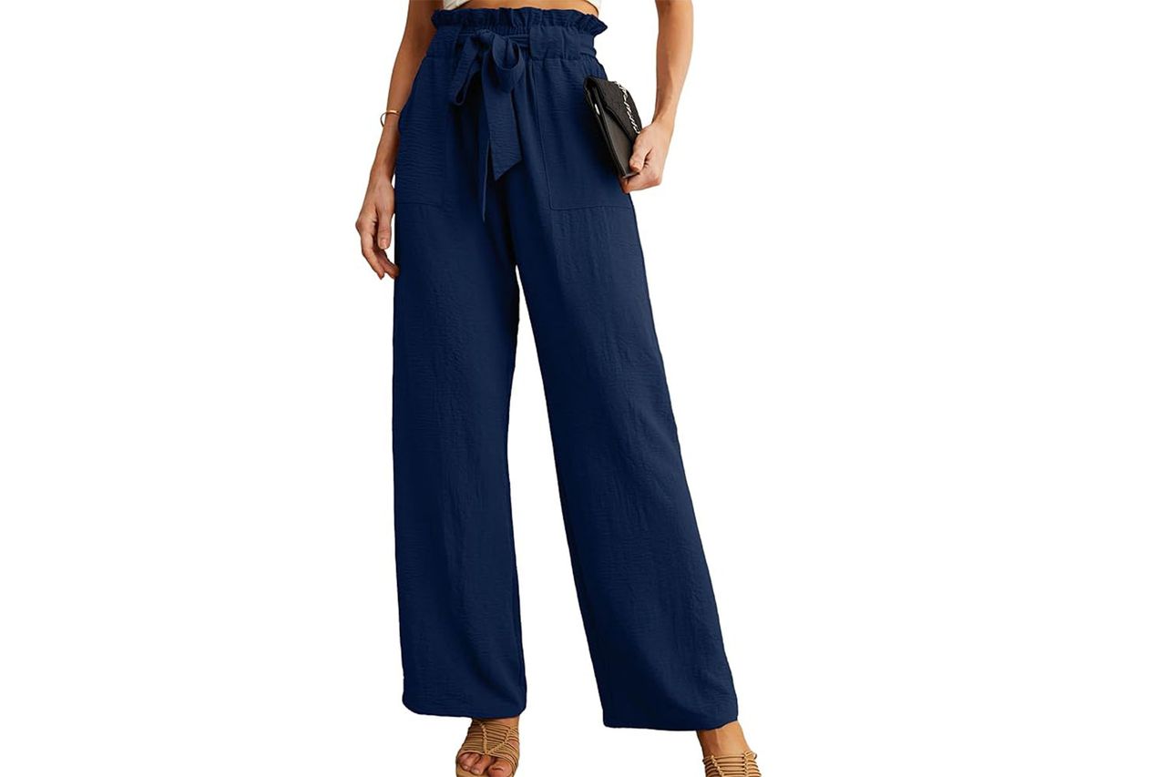 IWOLLENCE Women High Waist Palazzo Pants, Adjustable Knot Ankle