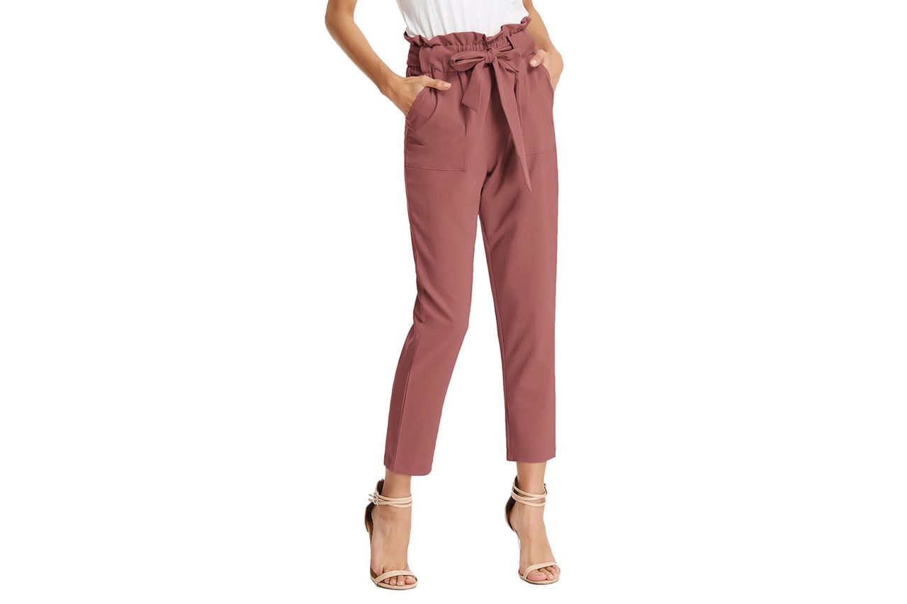 GRACE KARIN Women's Hight Waisted Work Pants Cropped Paper Bag Business Casual Pants with Pockets