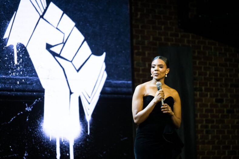 Candace Owens speaks on stage