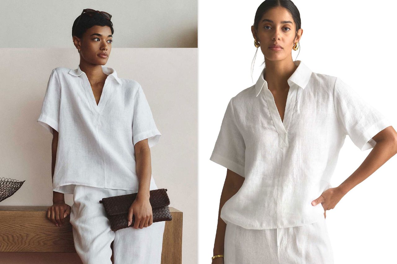 100% European Linen Short Sleeve Popover Top