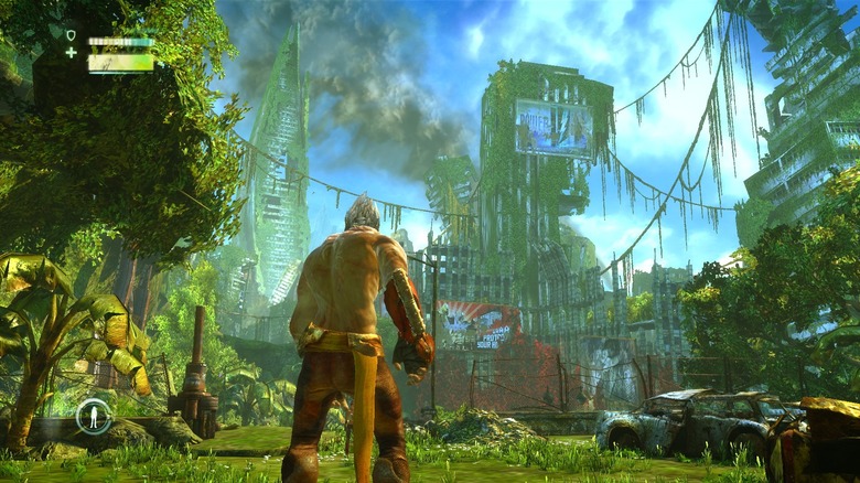 Monkey walking through a post-apocalyptic city in "Enslaved: Odyssey to the West"
