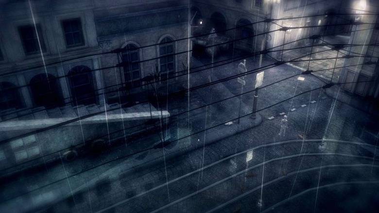 Boy standing in the street in "Rain"