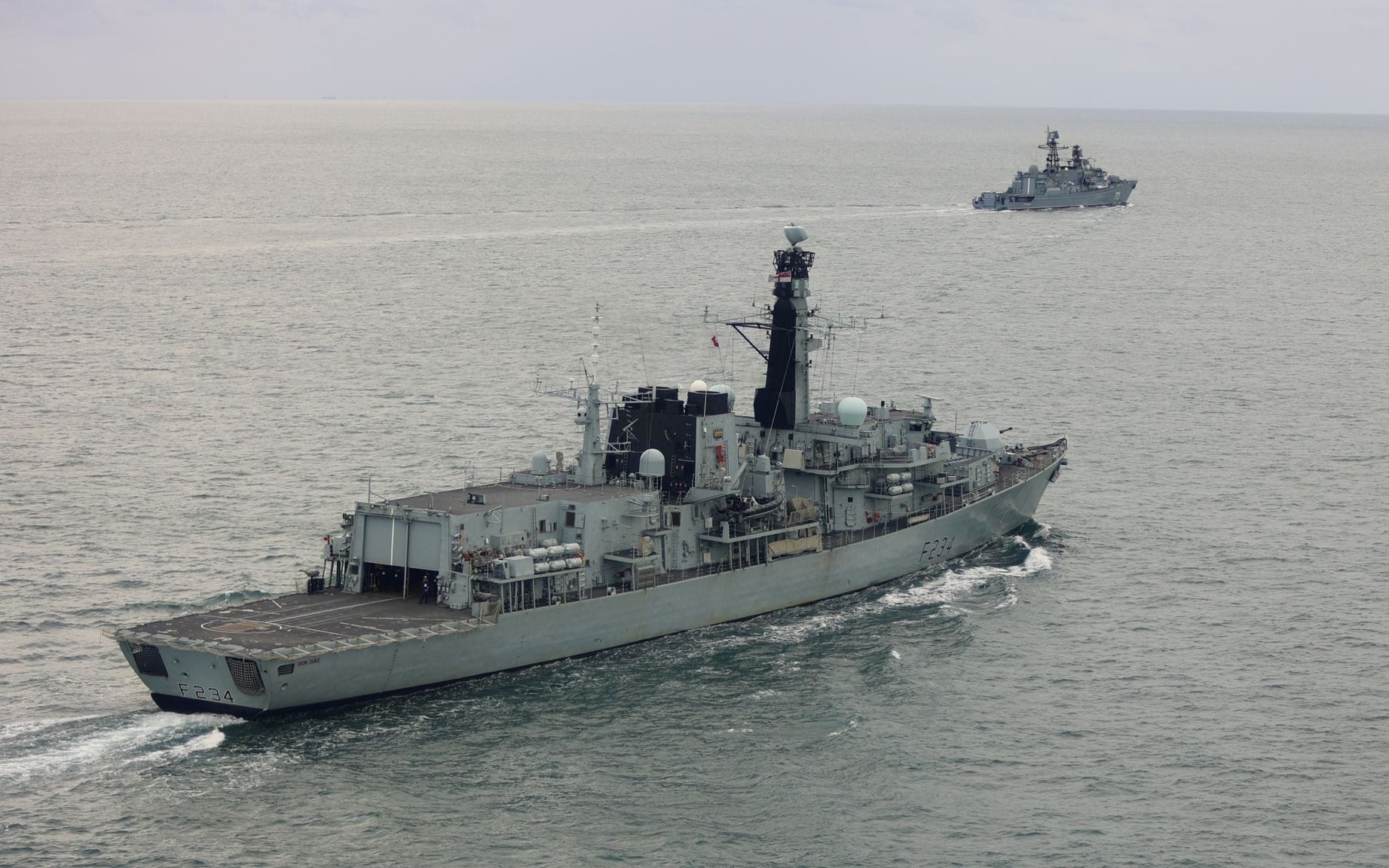 HMS Iron Duke shadowing the Russian frigate Neustrashimy through UK waters in September