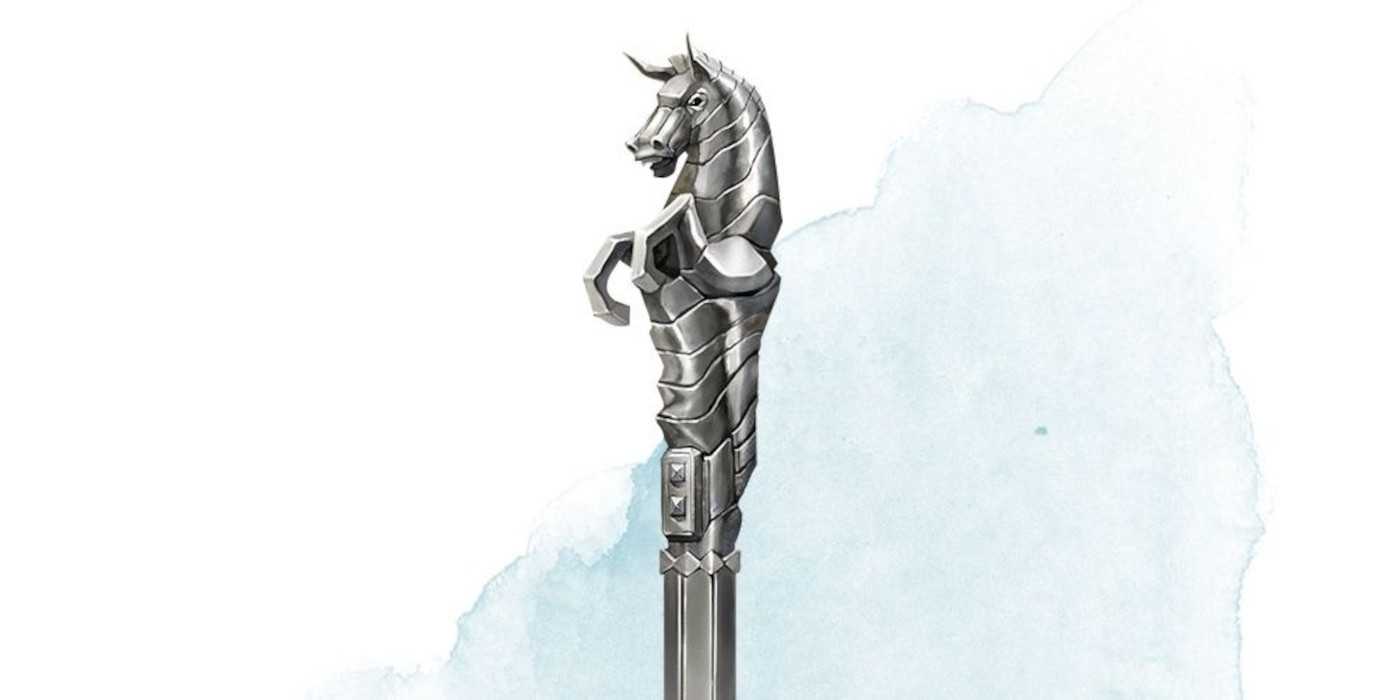 Dungeons and Dragons Immovable rod as seen in the manual with a horse on the tip