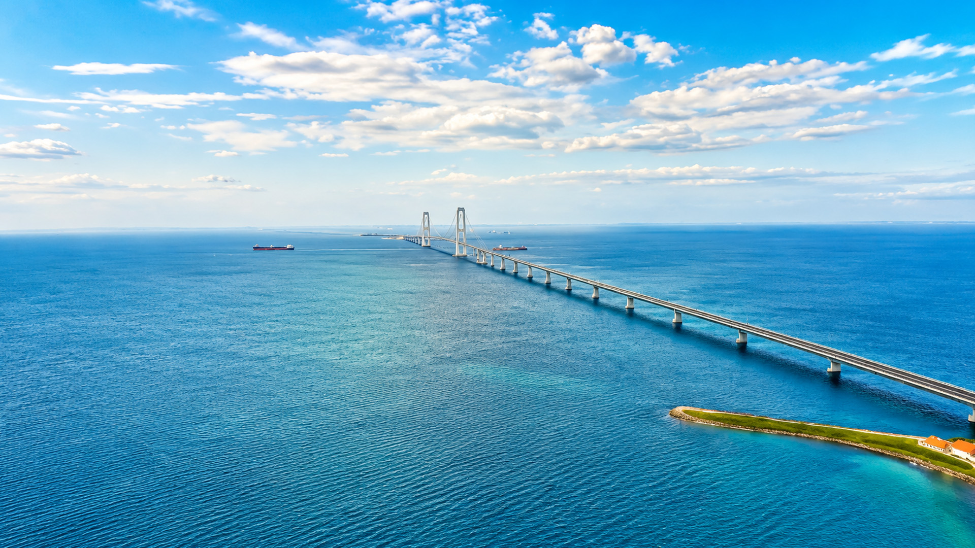 Great Belt Bridge stretching across endless ocean water