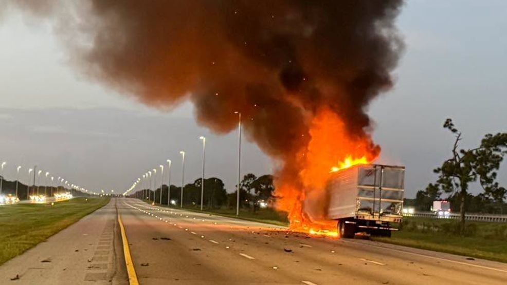 All lanes reopen after flames engulf semi-truck hauling potatoes on SB I-95