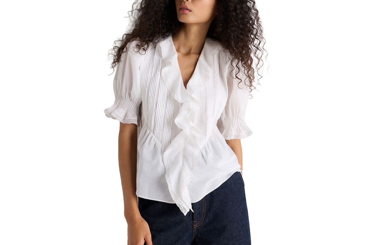 Organic Cotton Voile Short Sleeve Peasant Blouse