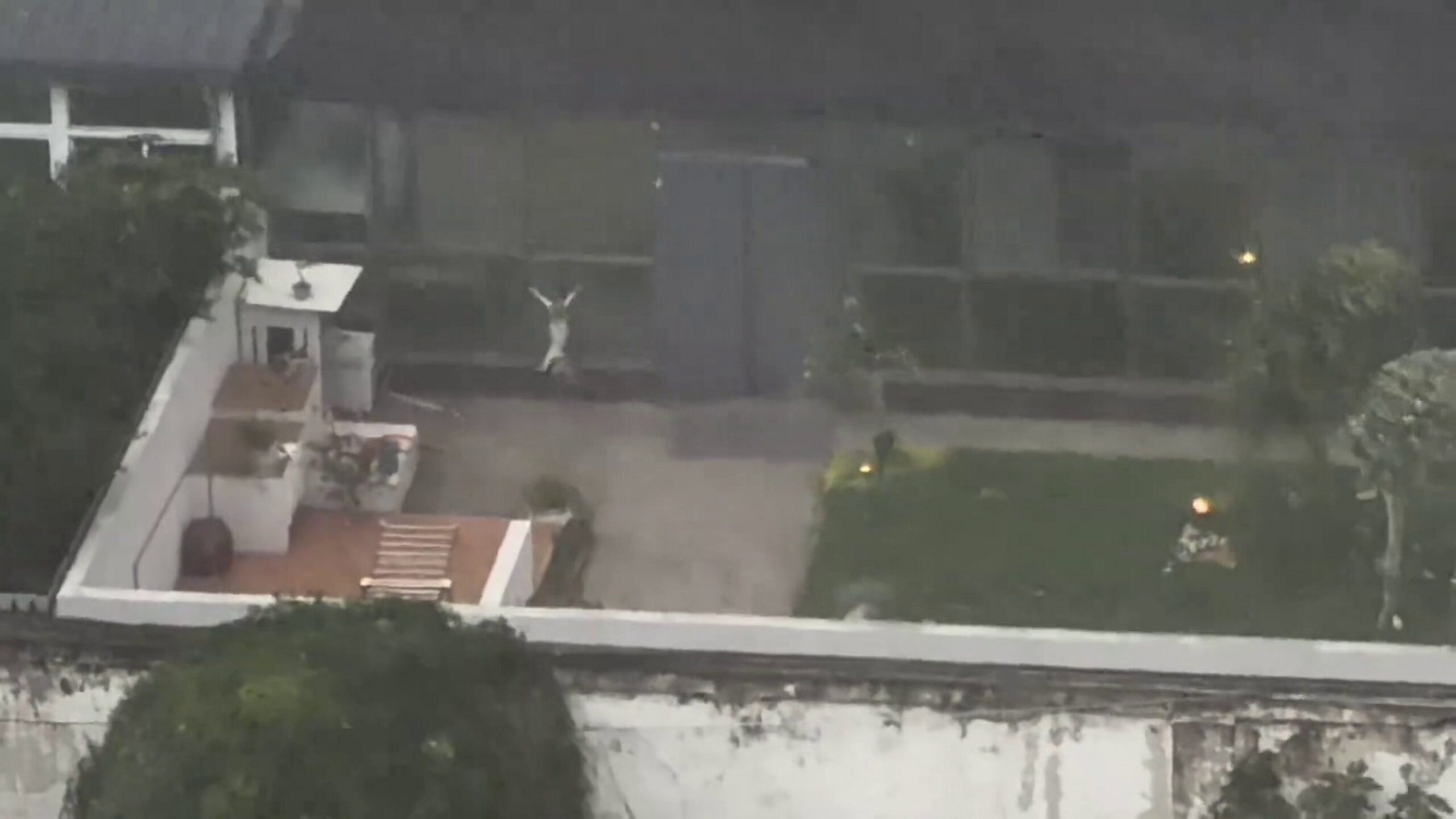 Kitten struggles to get back inside during torrential rain