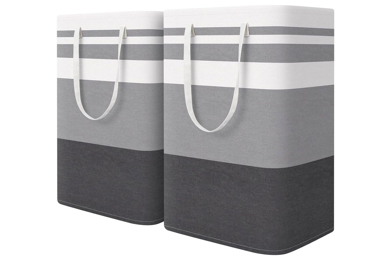 HomeHacks 2-Pack Large Laundry Basket, Waterproof, Freestanding Laundry Hamper, Collapsible Tall Clothes Hamper with Extended Handles for Clothes Toys in the Dorm and Family-(Gradient Grey, 75L)