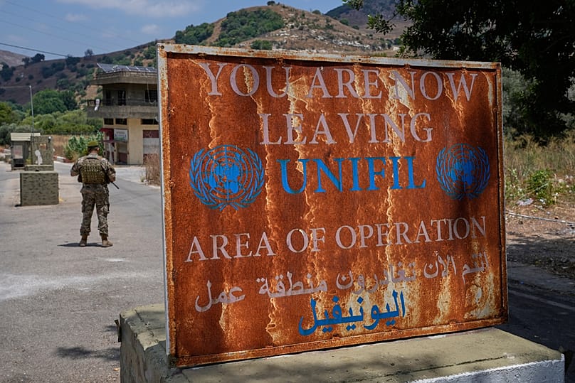 A Lebanese army soldier stands at a checkpoint in Froun village, southern Lebanon, Thursday, July 16, 2026