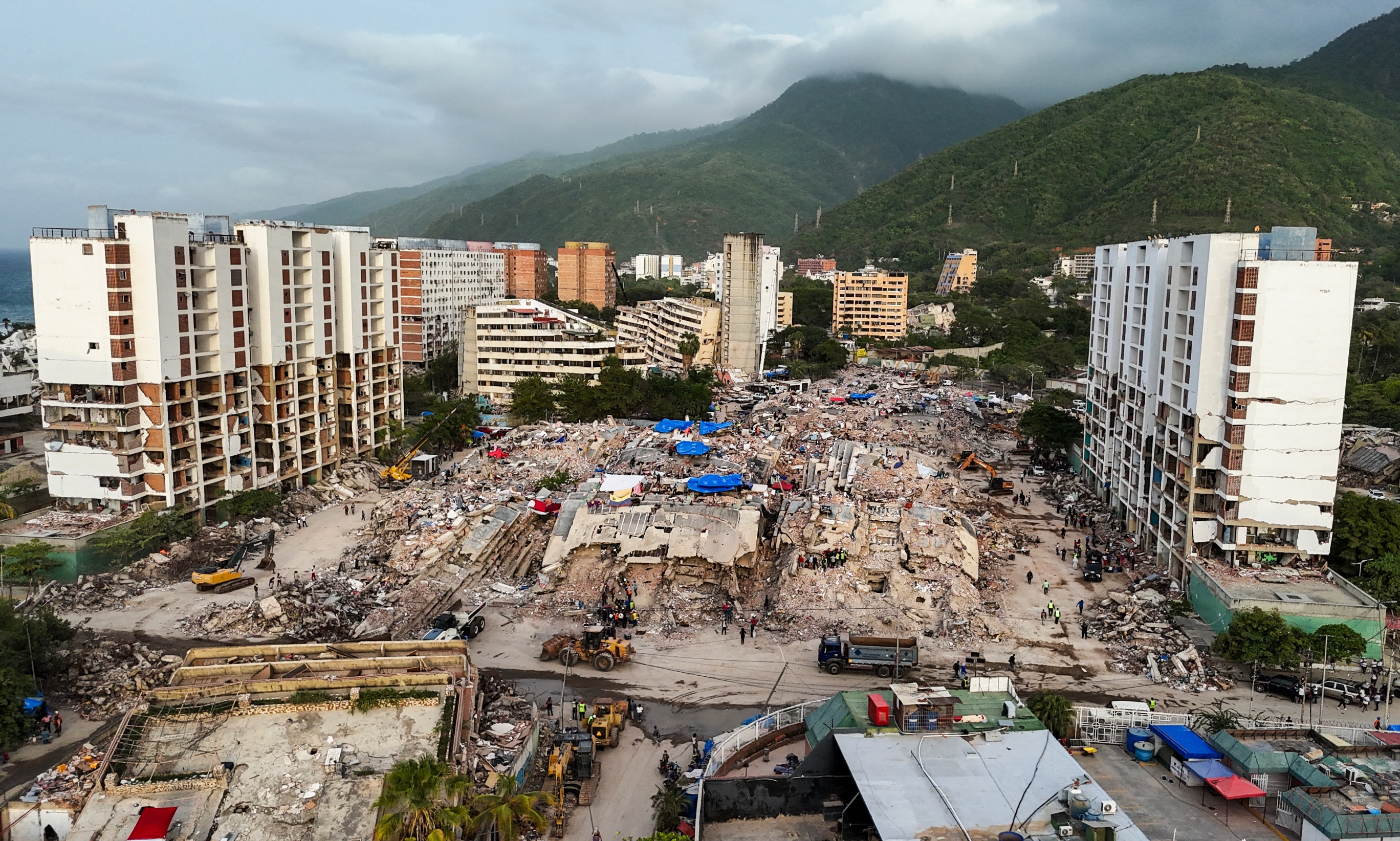 Aerial view residential buildings destroyed earthquake July