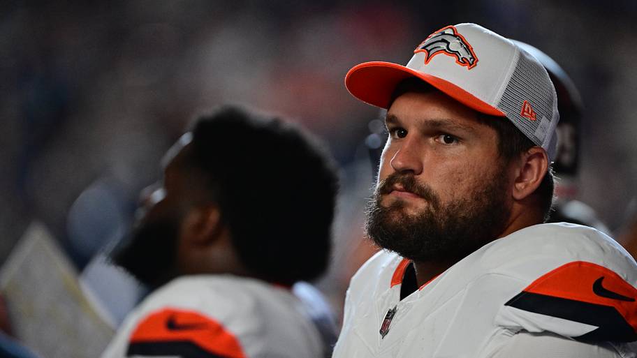 Aug 11, 2024; Indianapolis, Indiana, USA; Denver Broncos defensive end Matt Henningsen (91) stands near the bench before the