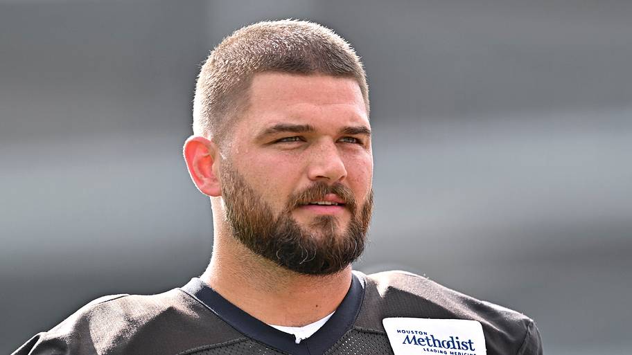Jun 9, 2026; Houston, Texas, USA; Houston Texans center Jake Andrews arrives for the team’s minicamp at Houston Methodist Tra