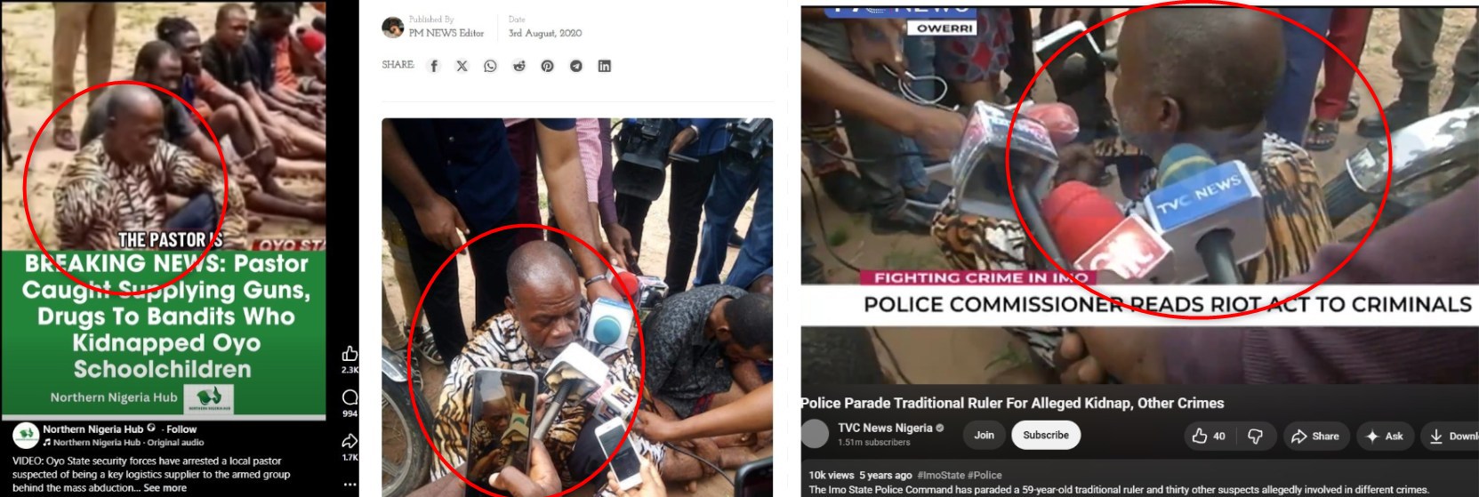 2020 arrest images recycled to falsely claim Nigerian pastor aided Oyo kidnappers