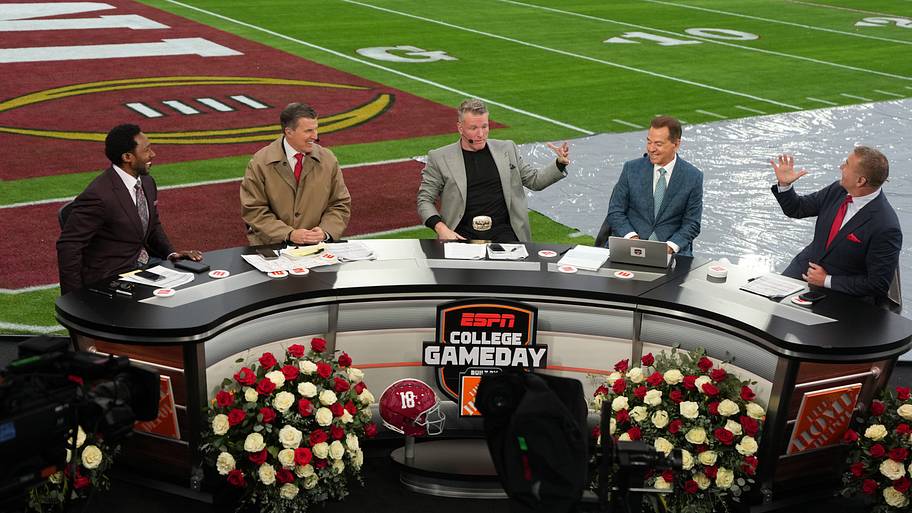 Desmond Howard, Rece Davis, Pat McAfee, Nick Saban and Kirk Herbstreit