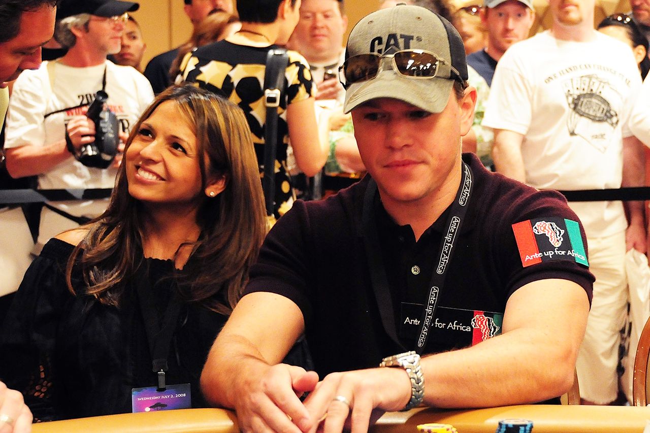 Luciana Damon and Actor Matt Damon play poker during the 2nd Annual AUFA Celebrity Poker Tournament at the Rio Hotel & Casino on July 2, 2008 in Las Vegas, Nevada.
