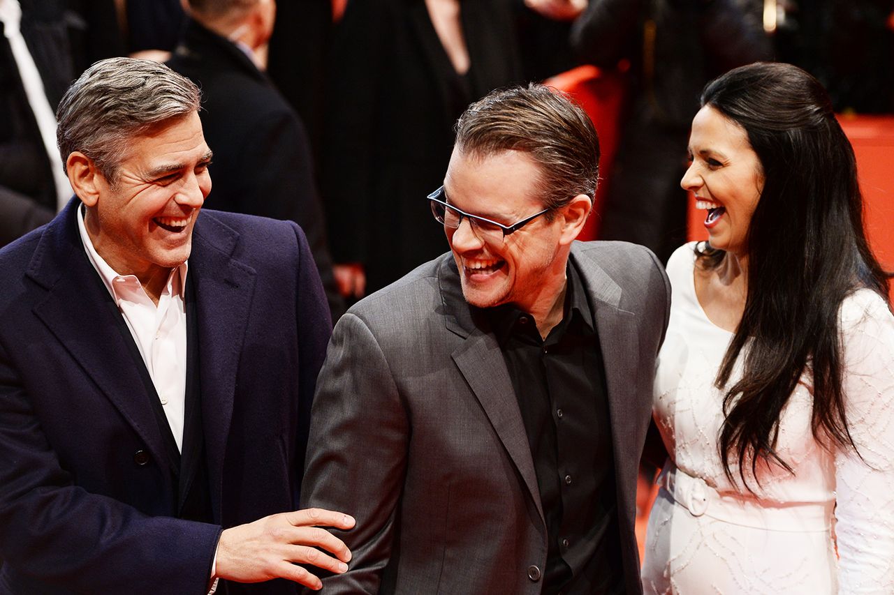 George Clooney, Matt Damon and Luciana Damon attend 'The Monuments Men' premiere during 64th Berlinale International Film Festival at Berlinale Palast on February 8, 2014 in Berlin, Germany.