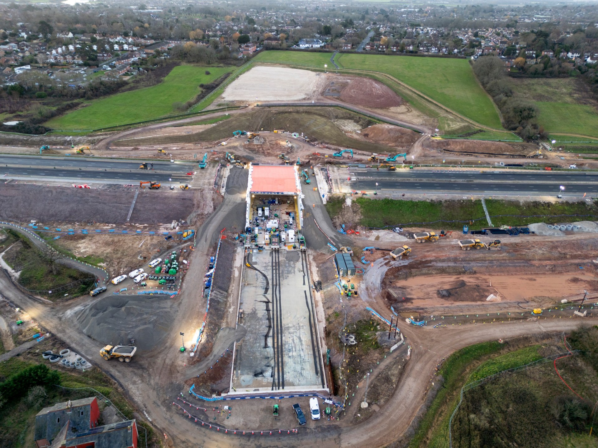 A new underpass under construction near junction 10 on the M27 motorway during improvement works near Fareham, UK, on Tuesday, Dec. 30, 2025. The carriageways between junctions 9 and 11 on the M27 will be closed for improvements until Jan. 4. Photographer: Jason Alden/Bloomberg via Getty Images