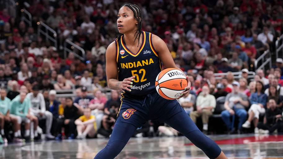 Indiana Fever guard Tyasha Harris (52) looks at the basket Saturday, July 18, 2026, during the second half
