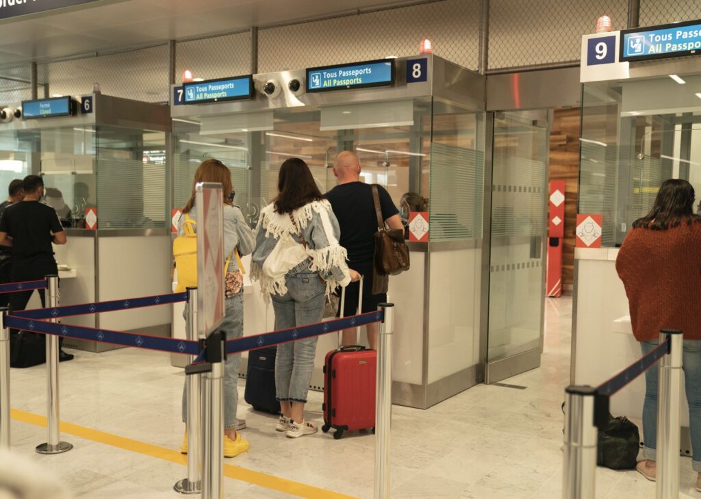 Travelers Go through airport immigration in Paris